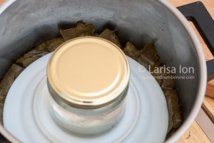 Steps of cooking dolma(tolma, sarma) from grape leaves stuffed with minced meat and rice. Dolma in the pot.