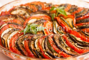 Ratatouille - traditional French Provencal vegetable dish cooked in oven closeup.