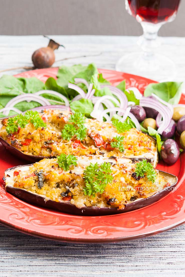 Baked eggplant stuffed with couscous